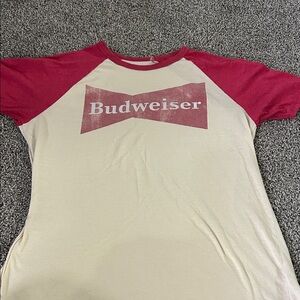 Budweiser Red and Cream Baseball-Style Logo Tee